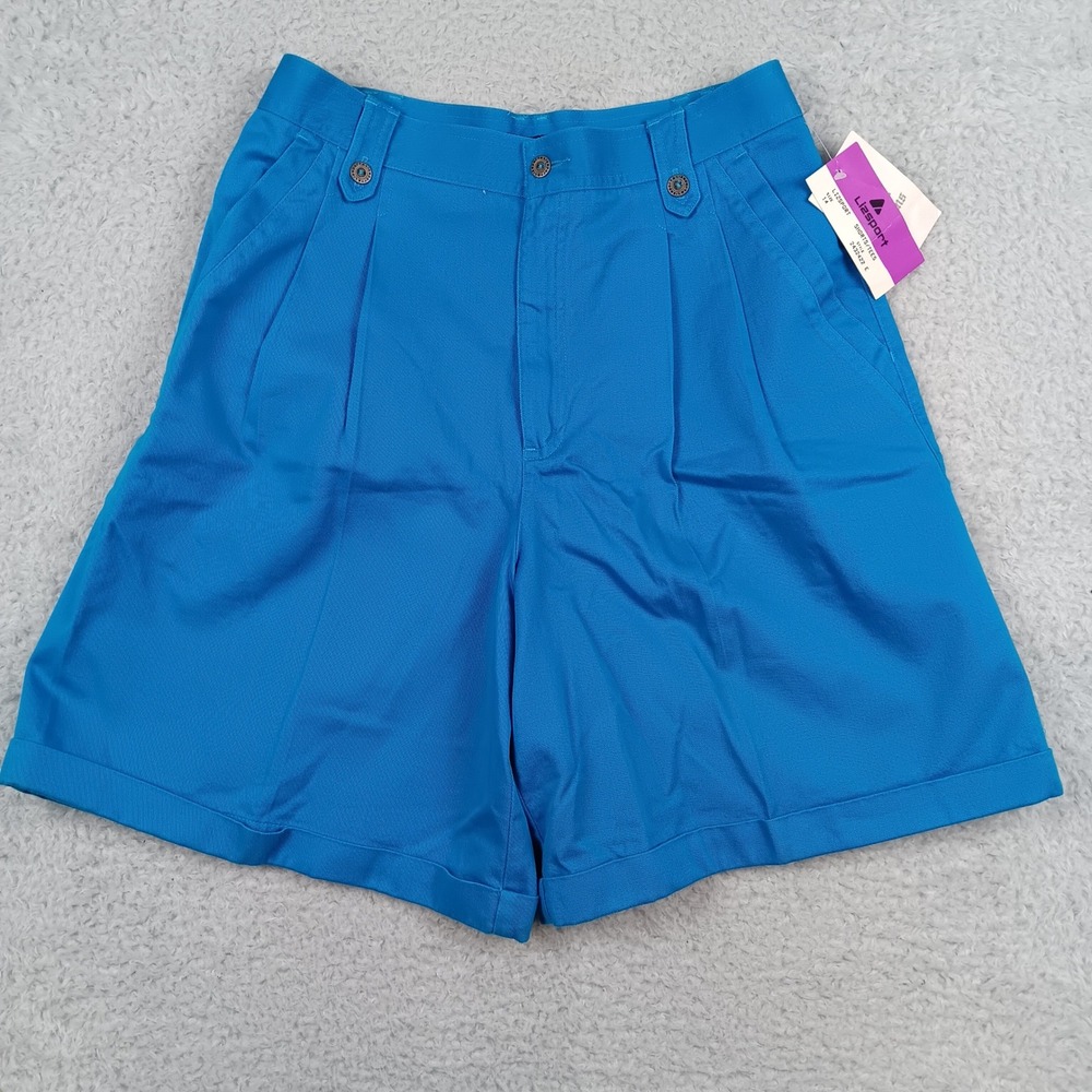 VTG Lizsport Walk Short Women‎ 14 Blue High Waist Pleated Cuffed 2432422 E